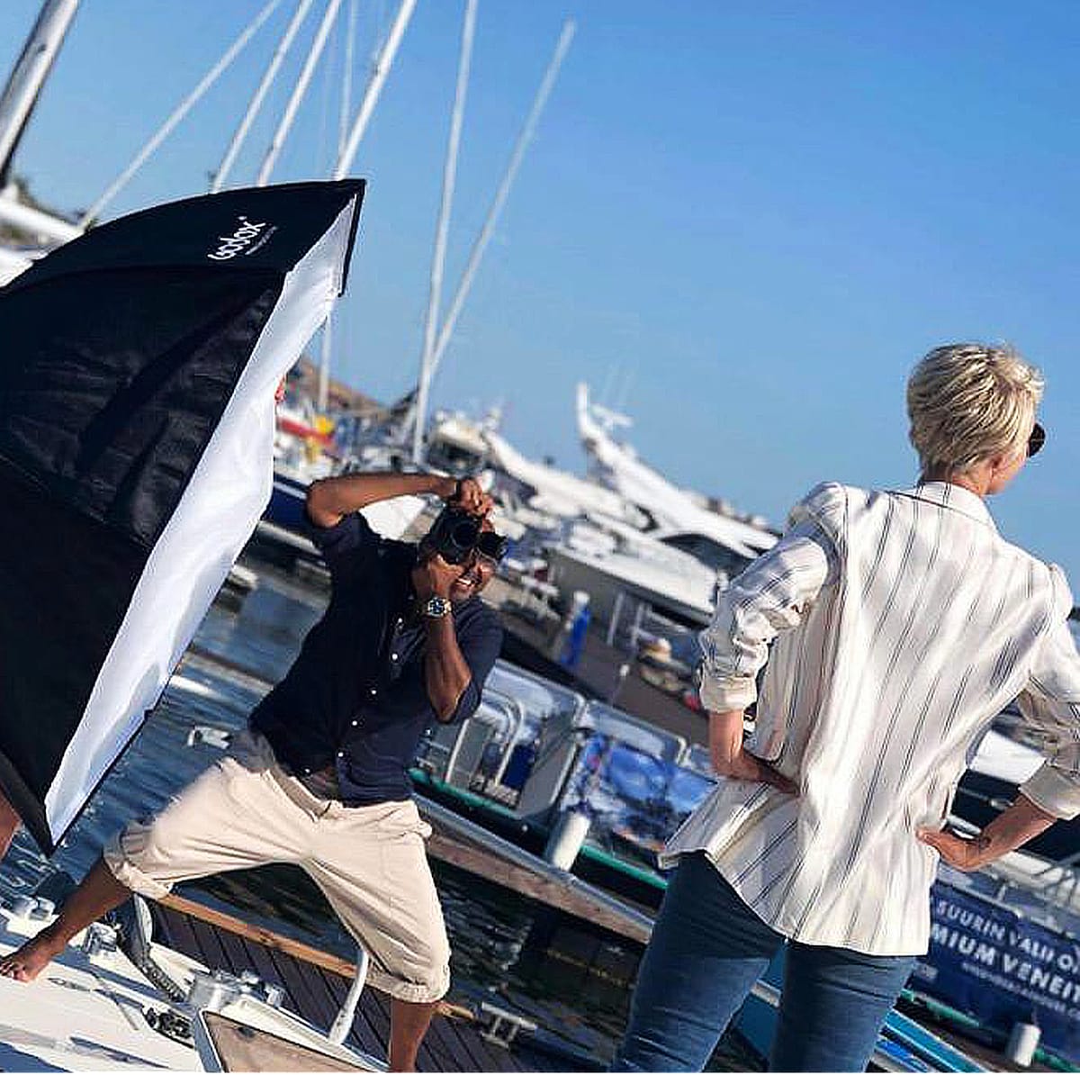 Behind the scenes of a Malou C photoshoot at Hanko marina