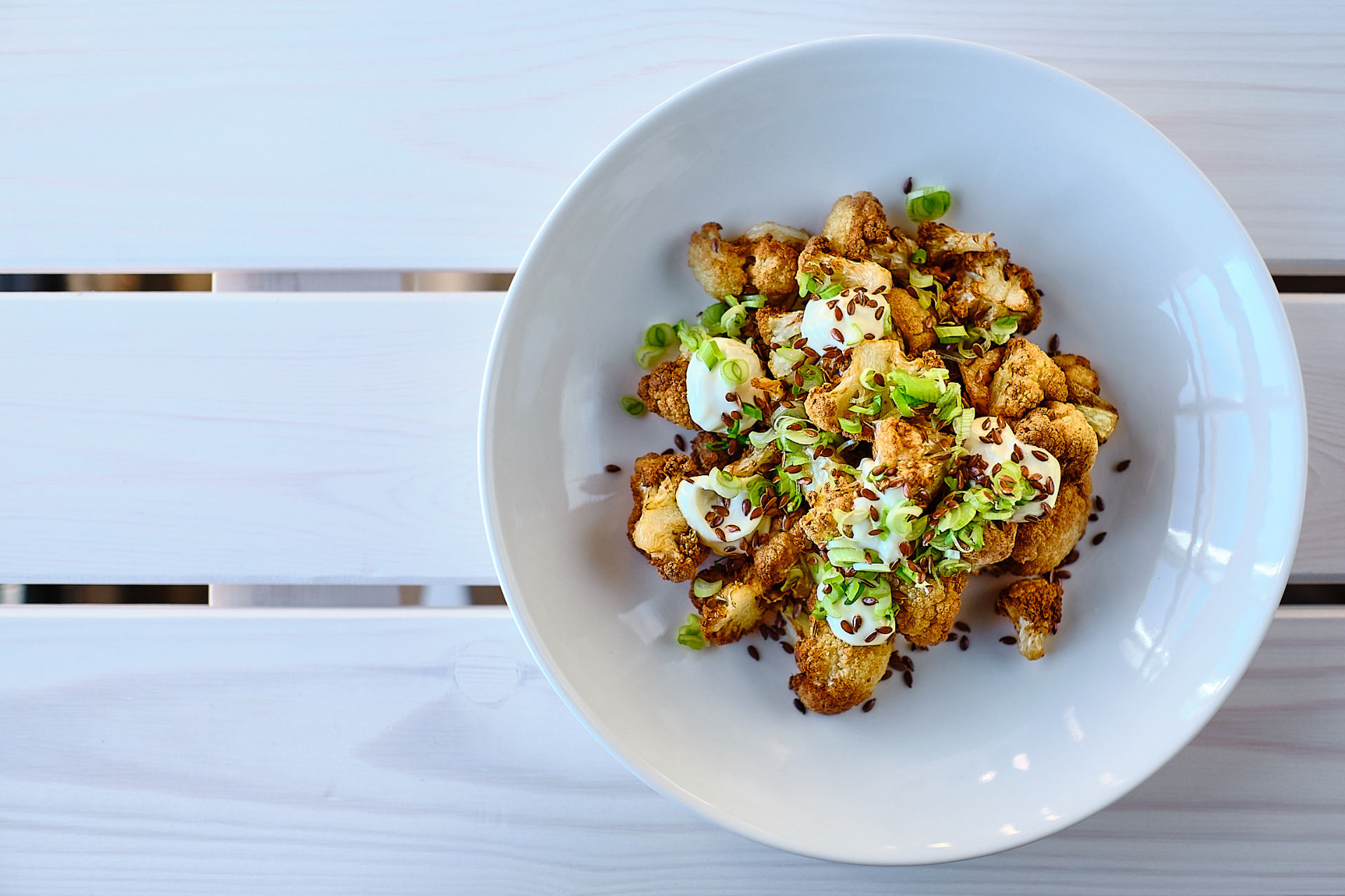 Roasted cauliflower dish at Ranta-Aitta, shot from above