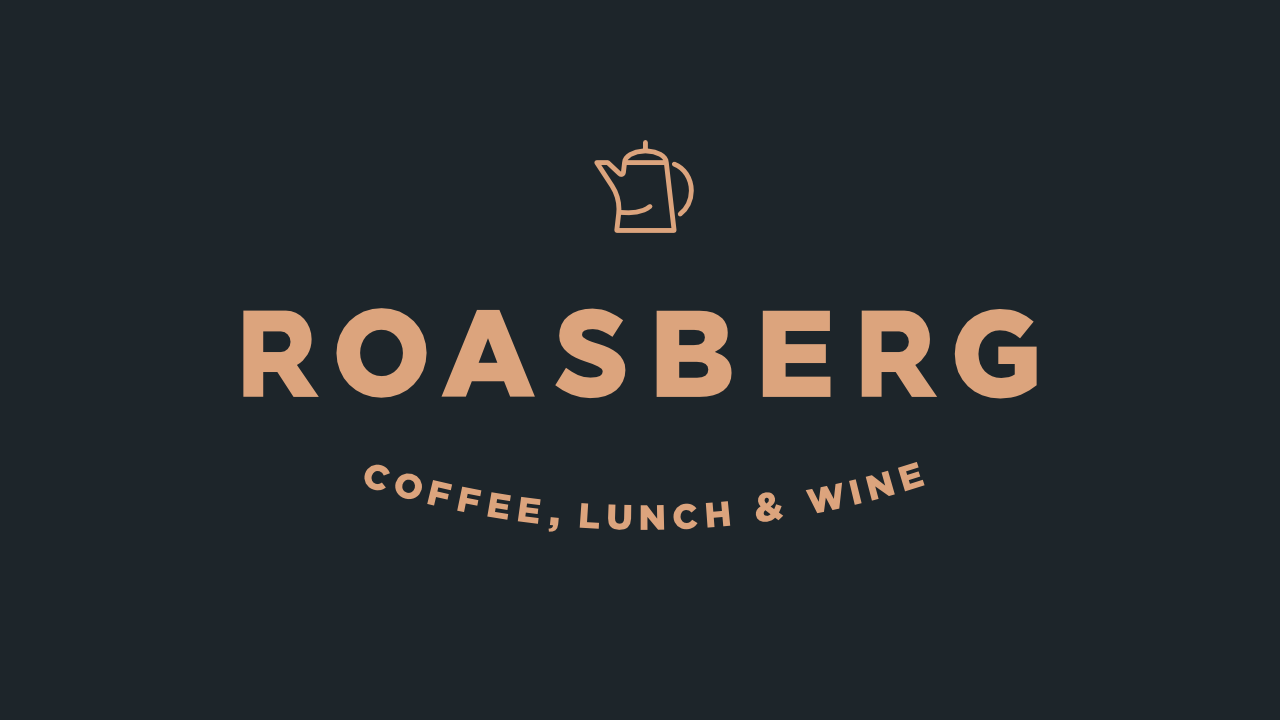 Roasberg logo: Coffee, Lunch & Wine
