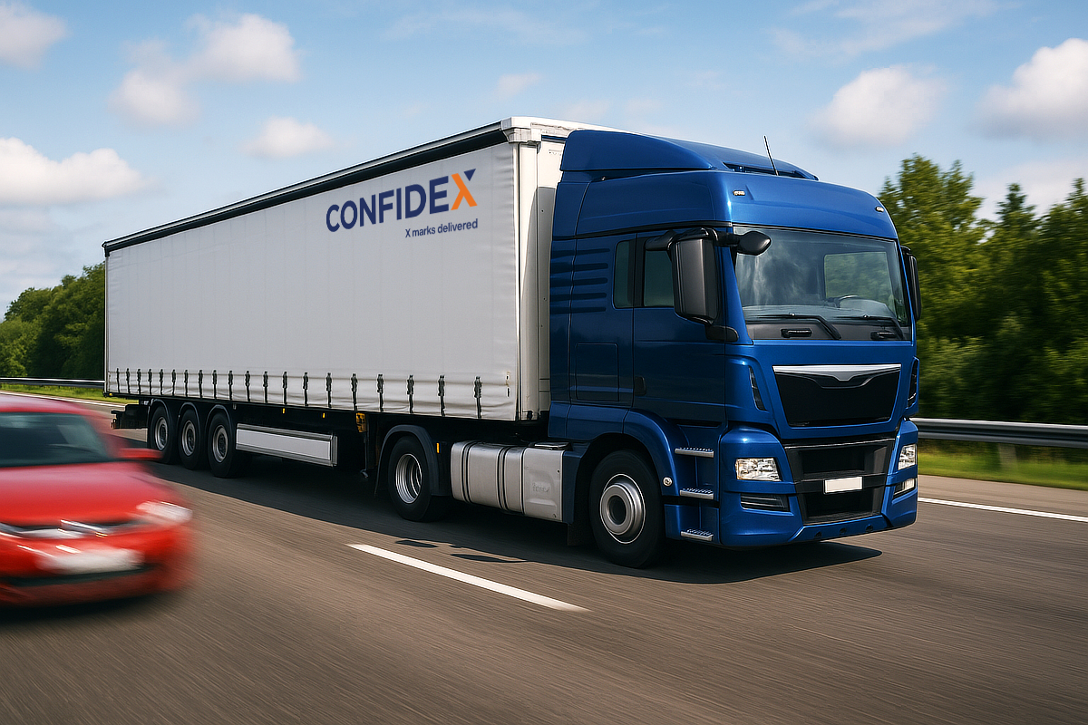 Confidex branded curtainsider lorry on the motorway