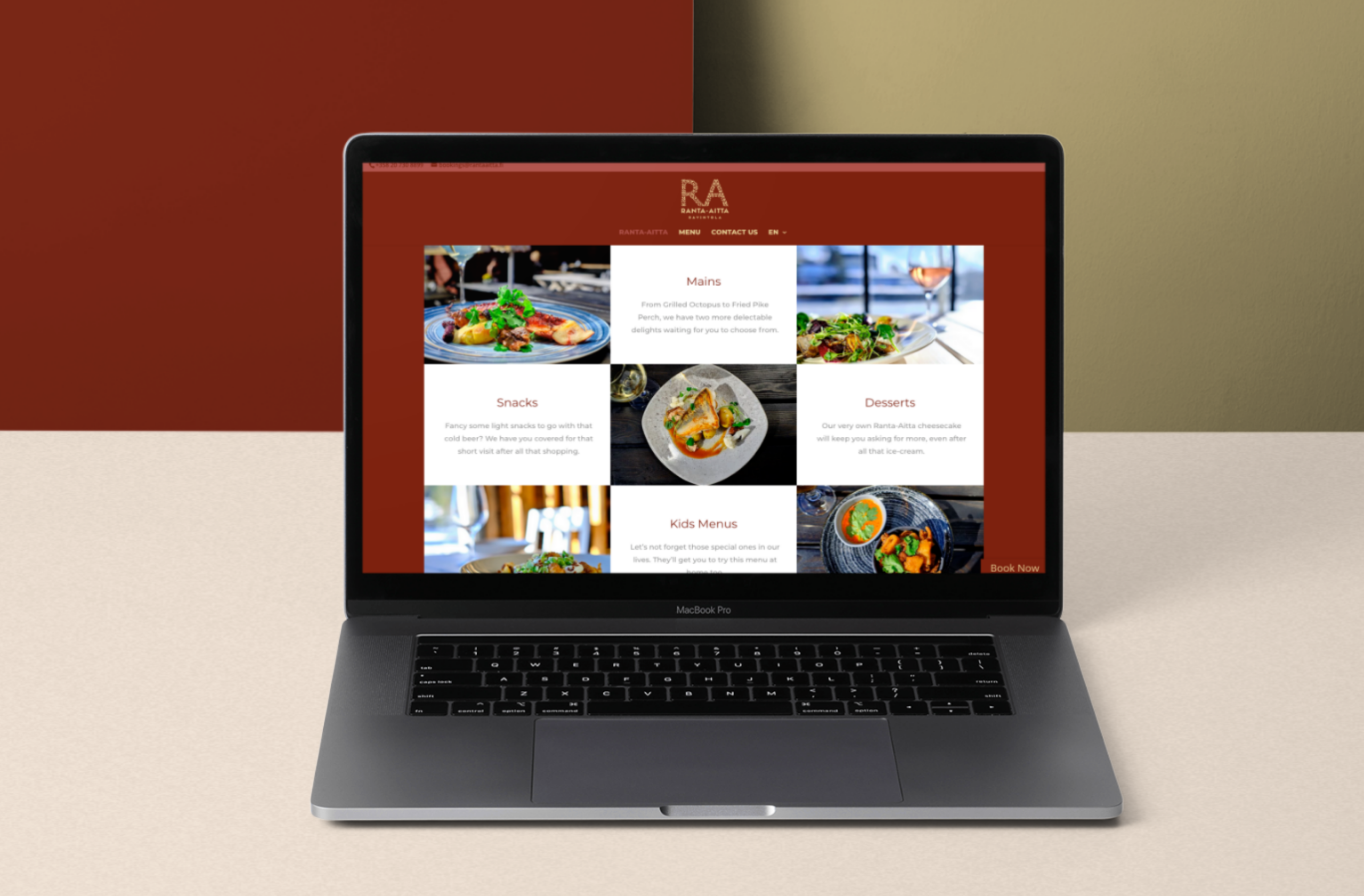 Ranta-Aitta website menu page on a laptop