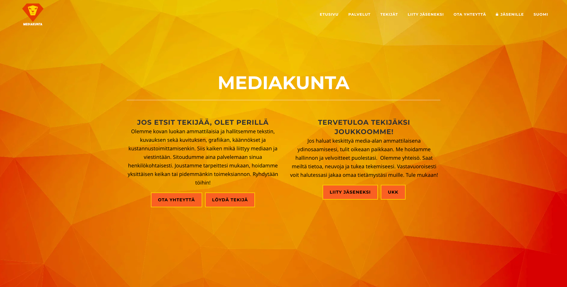 Mediakunta website homepage, redesigned for the media cooperative