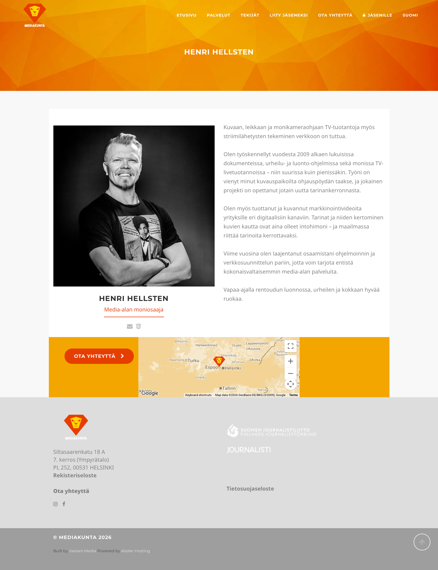 Mediakunta member profile page for Henri Hellsten